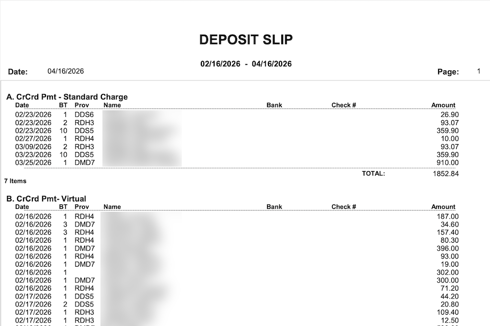 Dentrix Deposit Slip Print Preview