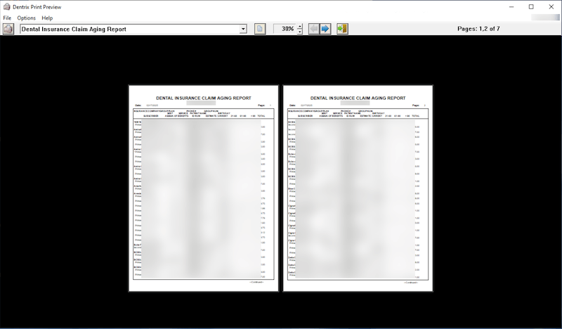 Dentrix Insurance Claim Aging Report Print Preview