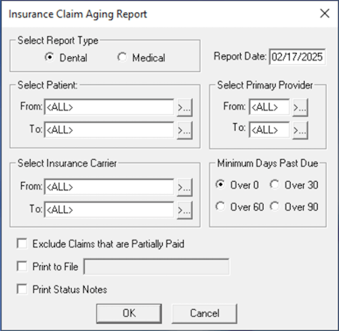 Dentrix Insurance Aging Report
